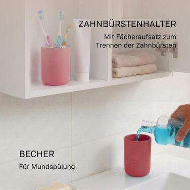 Набір аксесуарів для ванної кімнати 6 предметів, пластик, червоний: туалетний набір, кошик для сміття, стакан для зубних щіток, мильниця, дозатор для мила, декор