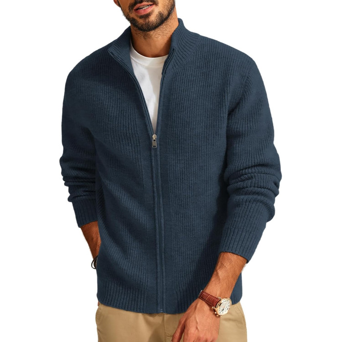 Чоловіча в'язана жилетка-ветровка PJ PAUL JONE з коміром-стійкою та блискавкою, темно-синій (S)