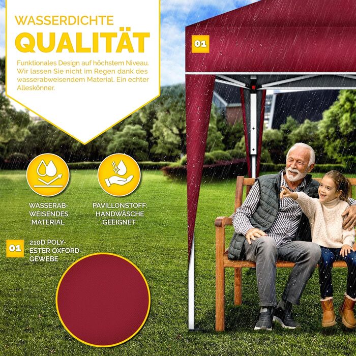 Gazebo Waterproof | Pop-Up Folding Gazebo Adjustable Height | Garden Tent UV Protection 50+ | Party Tent with Bag for Garden (3x3m, Red)