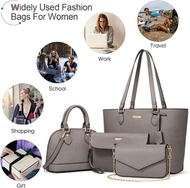 Bagsure Сумка жіноча (4 в 1): сумка-шопер, сумка на плече, ділова сумка для офісу, школи, подорожей (Сіра)