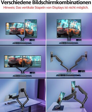 Тримач для монітора ELIVED EV6012W для 2 моніторів (13-32 дюйми), чорний, VESA 75/100mm, газ-амортизатор, регульований