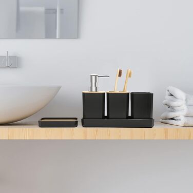 Набір аксесуарів для ванної кімнати FEILANDUO, 5 шт: дозатор для мила, мильниця, тримач для зубних щіток, стакан для зубної пасти, піднос для косметики, Бохо, чорний