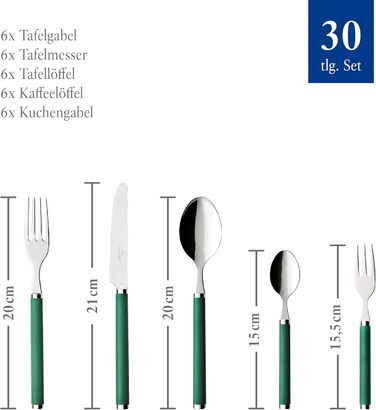 Villeroy & Boch – Play! Green Garden Tableware Set, 30 pieces, 6 people, green, dishwasher-safe, cutlery with colorful handles, cutlery with plastic handles, cutlery set, tableware set, stainless steel, plastic