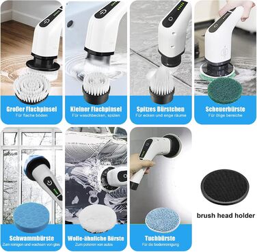 Електрична щітка для чищення Spin Scrubber бездротова, з 8 насадок, регульована ручка для ванної, кухні, авто та підлоги