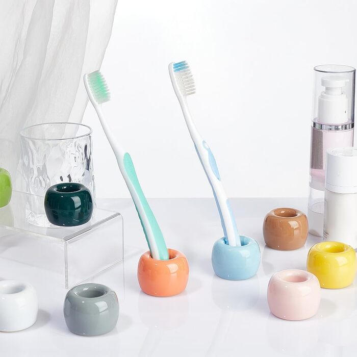 AHANDMAKER 12-Piece Small Mini Toothbrush Holders Ceramic, Multicolor Handmade Ceramic Toothbrush Holder Sets, Elegant Mini Ceramic Toothbrush Holders for Bathroom Vanities