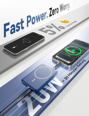 Power Bank MagSafe 10000mAh Dark Blue – Бездротовий магнітний зарядний пристрій для iPhone 15/14/13/12 Pro Max, 20W PD швидка зарядка, USB-C