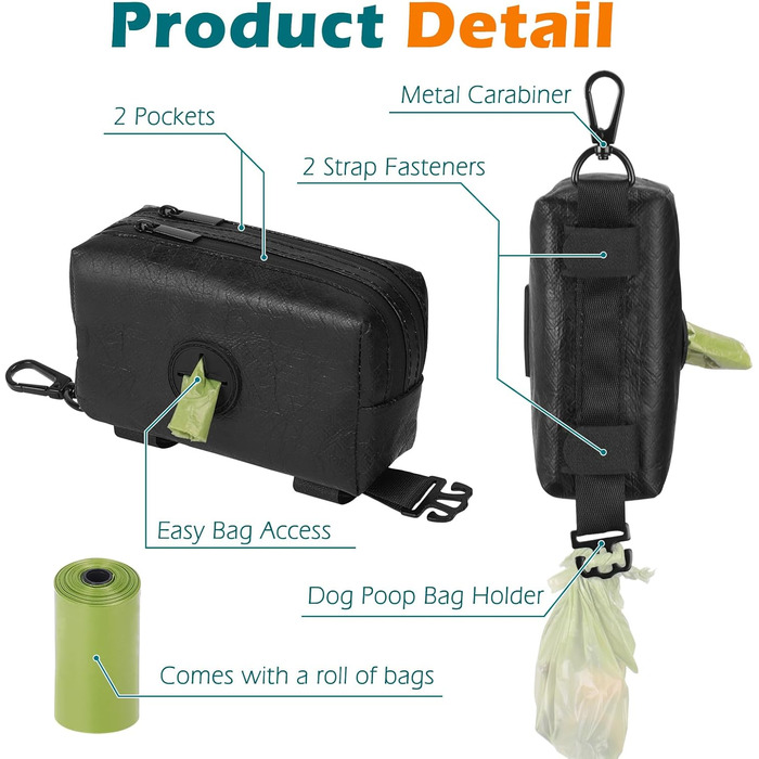 Диспенсер для собачих відходів PetBonus, водонепроникний, з місткістю для ласощів та 15 пакетиків (Чорний)