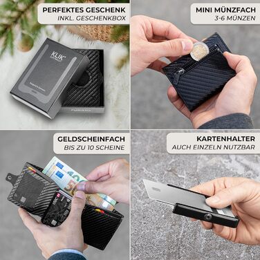 Чоловічий шкіряний гаманець PURISTO KLIK Classic Slim з відділом для монет та RFID-захистом - компактний картхолдер на 10-14 карт (Carbon, AirTag Mini)