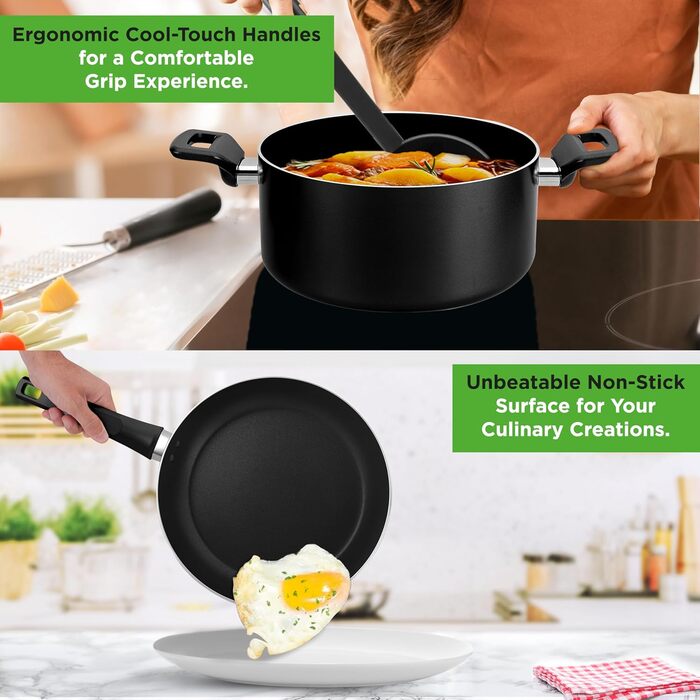 NutriChef 13-Piece Cookware Set | Non-Stick Cookware Set with Lids | Induction Pots and Pans Set for Gas, Electric & Ceramic Cooktops | PFOA-Free | Pots & Pans for Healthy Cooking Black