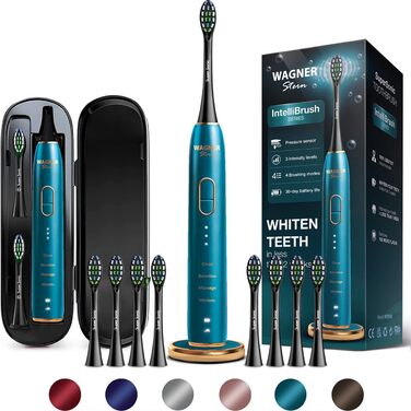 Електрична зубна щітка Wagner Stern IntelliBrush Series Whitening з датчиком тиску. 4 режими чищення, 3 інтенсивності, 8 насадок, елітна подорожня сумка Emerald Wave
