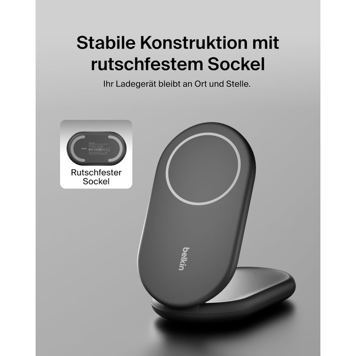 Belkin BoostCharge: Бездротовий зарядний пристрій з магнітним кріпленням Qi2, 15 Вт, сумісний з MagSafe для iPhone 17, Air, 16, 15, 14, 13, 12, Pixel, з функцією підставки – Чорний