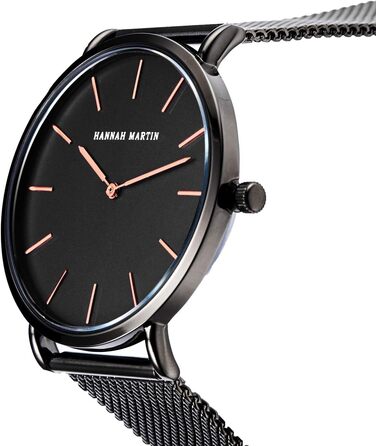 Жіночий годинник на аналоговому кварцовому механізмі з нержавіючої сталі, водонепроникний, з сітчатим ремінком, ультратонкий комплект з браслетом (чорний корпус, чорний ремінь, чорний браслет)