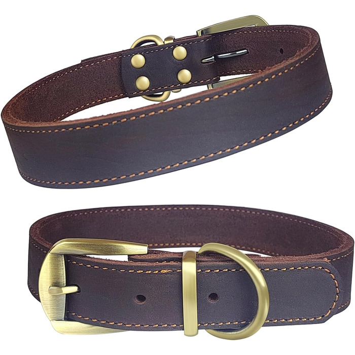 Нашийник для собак з натуральної шкіри, великих порід, з металевою застібкою та кільцем, регульований