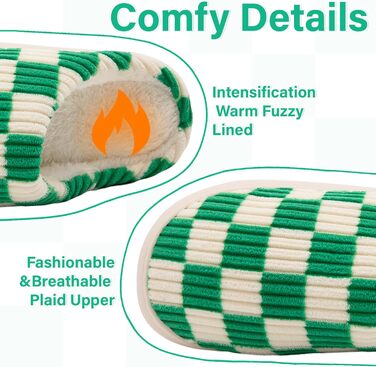 Тапочки додому жіночі та чоловічі, плюшеві, з піною Memory, в клітинку, з антиковзкою підошвою, теплі, з підкладкою з хутра, 40/41 EU, зелені