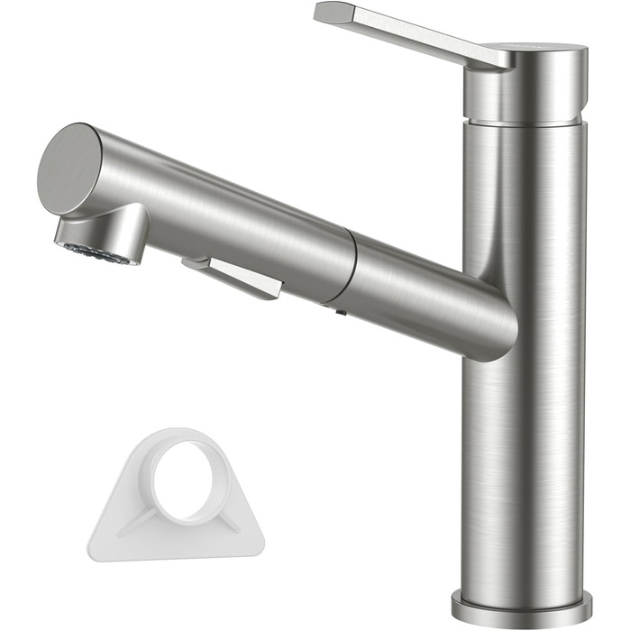 Однолеверний змішувач для кухні Dayone з висувною лійкою, нержавіюча сталь, 3 режими, 360° обертання, для кухонних мийок (15 см), матовий, преміум якість