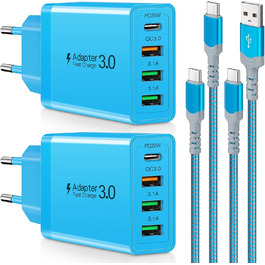 Зарядний пристрій USB-C 40W Acezeek з кабелями Type-C (2 адаптери, 2 кабелі) - Швидка зарядка для iPhone, Galaxy, iPad Pro