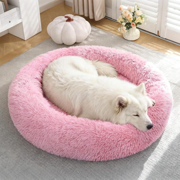 М'яке кругле ліжко для собак та котів, 50 см, рожеве. Зручне, миється, не ковзає. Розмір 80 x 80 x 25 см