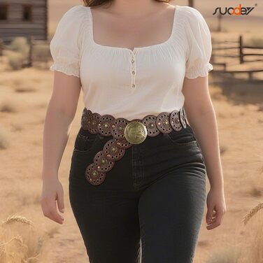 Жіночий шкіряний пояс-корсет в стилі вестерн SUOSDEY, широкий, коричневий, для суконь, талія до 115 см