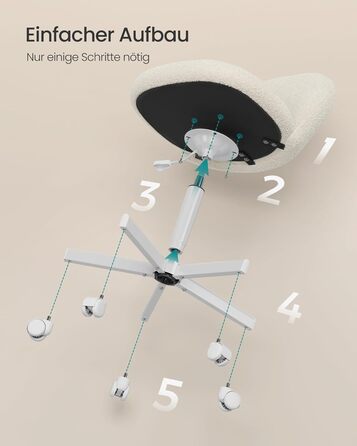 Офісний стілець SONGMICS з м'яким сидінням (фліс), регульована висота, кремово-білий - для дому, офісу, спальні