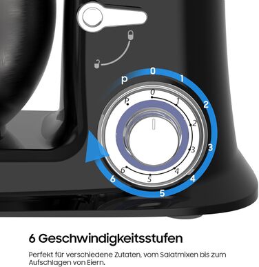 Кухонна машина з чашею 6л з нержавіючої сталі, міксер для тіста з Flexi-мішалкою, гаком для тіста та вінчиком, 6 швидкостей, 1500 Вт