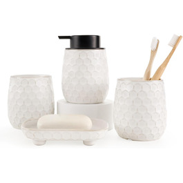 Набір для ванної кімнати: органайзер з кераміки (4 шт.) - дозатор мила 400 мл, стакан для зубної щітки, мильниця, декор преміум-якість (бежевий)