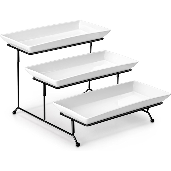 MALACASA 3-Tier Porcelain Serving Platter with Folding Sturdy Stand, for Party Entertaining Food Display, Fruit Dessert, Cupcakes, White, 30.5x15.3cm