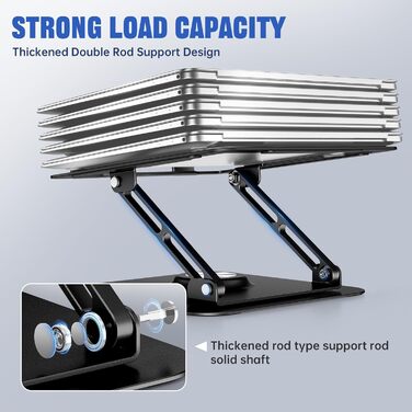 Adjustable Laptop Stand - 360° Rotating Base, Foldable & Portable for 10-17 Inch Laptops - Black