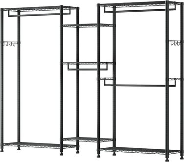 Стійка для одягу VEVOR з 4 перекладинами, 7 полицями та 8 гачками – міцна конструкція (385,5 кг) для спальні, магазину одягу, прихожої