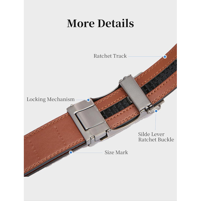 Чоловічий шкіряний ремінь на пряжці, 3,5 см, регульований, для джинсів, комфортна посадка (46-52W, C-tan)