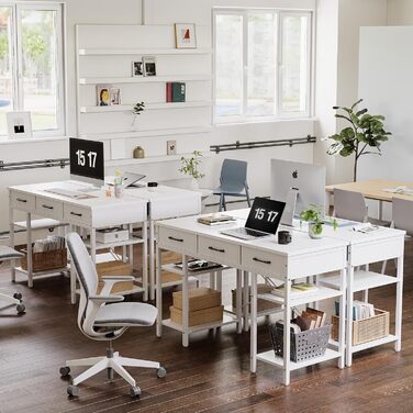 CubiCubi Desk with 3 Drawers & 4 Shelves - Home Office Computer Desk, Gaming Desk (120 x 50 cm)