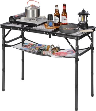 Складний стіл для пікніка REDCAMP 60x40 см, чорний - портативний стіл для кемпінгу, BBQ, приготування їжі на природі з регульованими ніжками