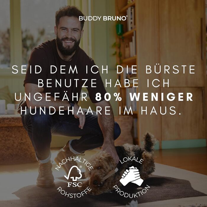 Щітка для собак Buddy Bruno® для короткошерстих порід, 100% натуральна щетина, для щоденного догляду за шерстю, преміум-щітка для собак та котів, з очищувачем, MADE IN DE