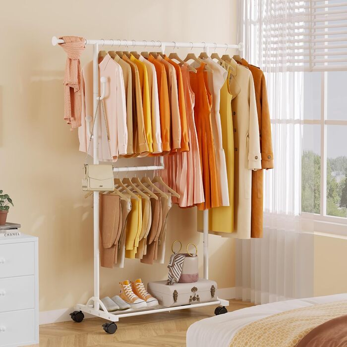 Кледірний стійка FAVOOSTY на колесах, мобільний, металевий, чорно-білий, регульований, 89.50×39.00×161.20 см