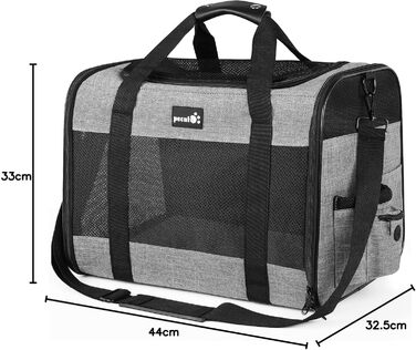 Транспортна переноска для котів та собак Pecute (до 6 кг), сіра, L (44 x 33 x 32.5 см), з регульованим плечовим ременем