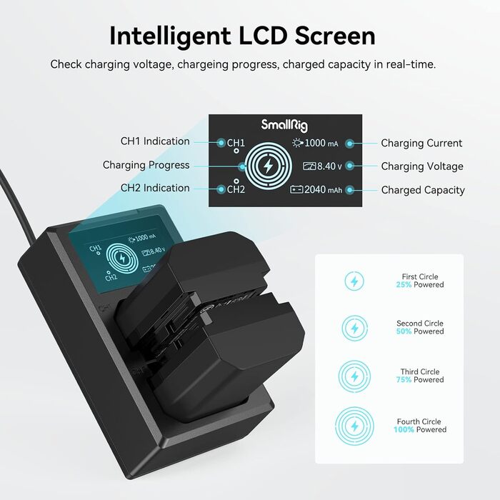 Запасні акумулятори SMALLRIG NP-FZ100 для камер Sony (2 шт.) 2040mAh з LCD-дисплеєм та зарядним пристроєм