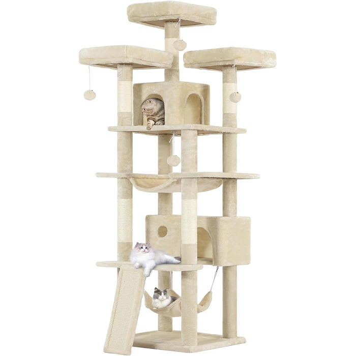 Дім-гойдалка для котів MSmask Kratzbaum Beige 194 см з 3 платформами, 2 печерами та гамаком