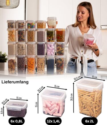 Набір контейнерів для зберігання Deco haus® з кришкою (24 шт.) - для кухні, продуктів, круп, борошна