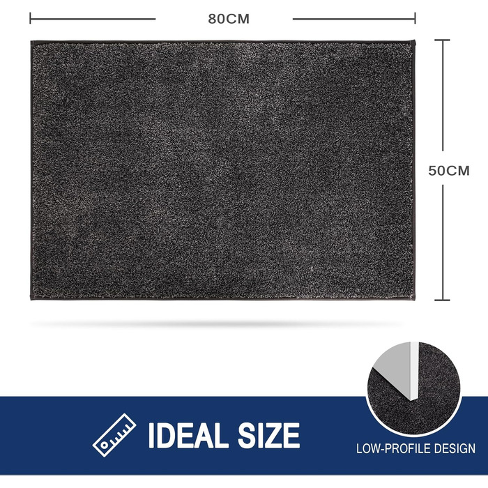 Килимок для дому 50 x 80 см, антиковзаючий, для собак, вхідні двері, коридор, поглинає воду, Holzkohle