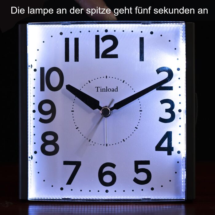 Analog Senior Alarm Clock with Night Light, 4.7-inch Dial, Table Clock with Snooze Function, Loud, 3-Stage Increasing Bell Sound, Battery Powered