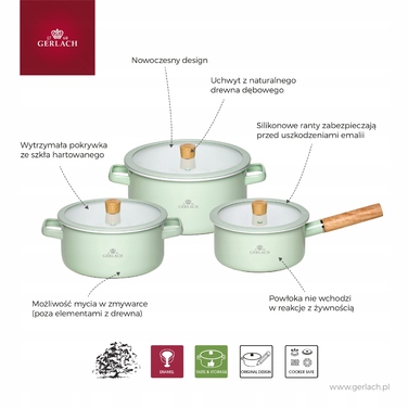 Набір емальованого посуду Gerlach Natur Enamel, пастельно-зелений, 6 предметів