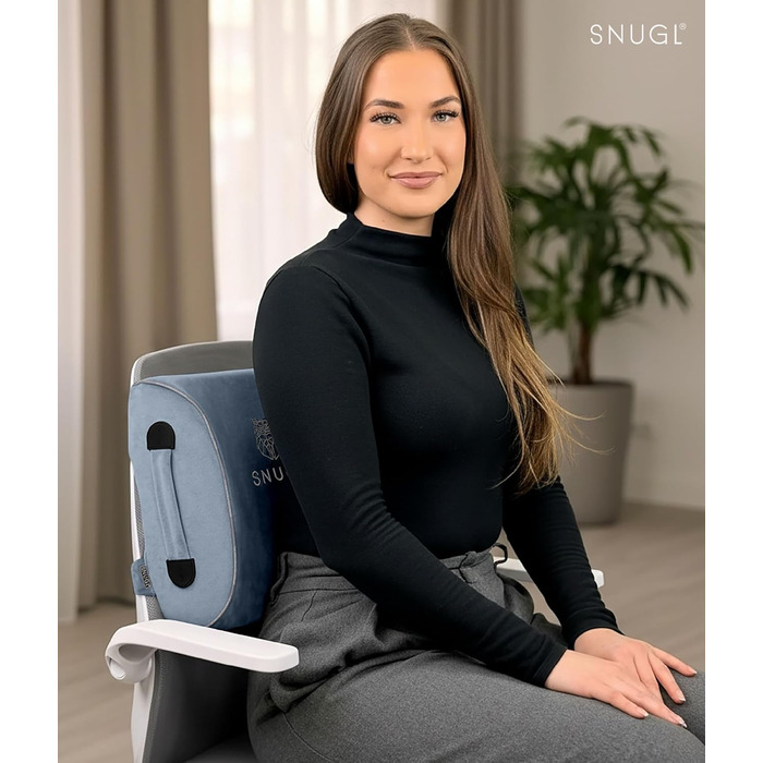 Подушка для підтримки спини SNUGL для офісного крісла та авто, ортопедична з Memory Foam (світло-сіра)