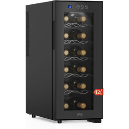 WIE 33 Liter Wine Fridge - 1 Zone, 12 Bottle Capacity, Mini Wine Cooler with Glass Door & LED Touch Panel, Anti-UV