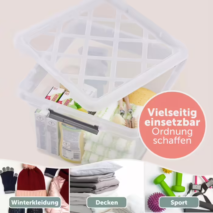 Blumtal Storage Box with Lid 32L Made of Plastic - Storage Boxes 36.5x36x26.5 cm - Storage Boxes Made of 100% New Material with Locking Clips - Storage Boxes with Lid Set of 4