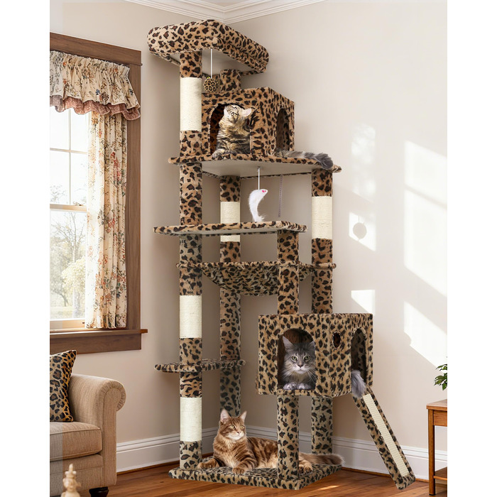 Драбина-будинок для котів Globlazer Kaktus (178 см) з гамаком, платформами, сходами з сизалю, для 2-4 котів, зелений (F70 Pro, XXL, леопардовий)