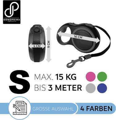 Рулетка для собак DOMOPRIMA (S, M, L) - 4 кольори, з відбивачем. Міцна та безпечна повідкова рулетка для вашого улюбленця.