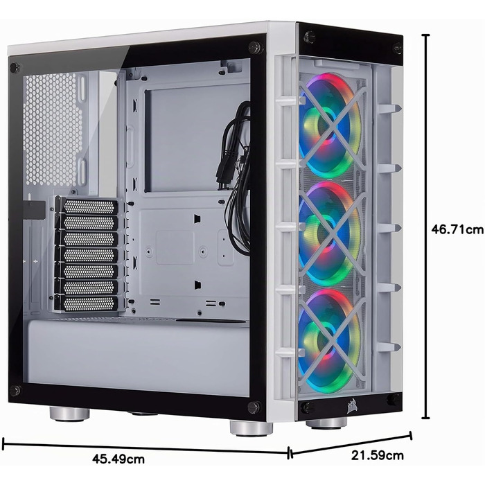 Корпус для ПК Corsair iCUE 465X RGB Mid-Tower ATX, білий (загартоване скло, 3 вентилятори LL120 RGB, Smart Glass)
