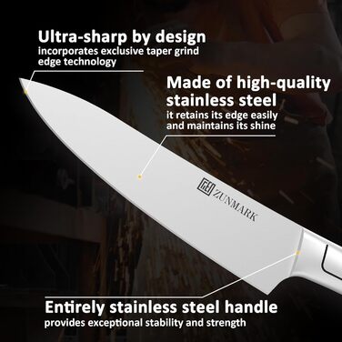 Набір ножів у блоці 13 предметів з нержавіючої сталі з ергономічними ручками, набір кухонних ножів для кухні, дерев'яний блок з шкіряним ремінцем (чорний та срібний)