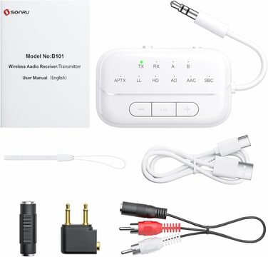 Bluetooth адаптер SONRU 5.3 Airfly: передавач та приймач 2-в-1, Aux 3.5 мм для навушників, ТБ, автомобіля та літака