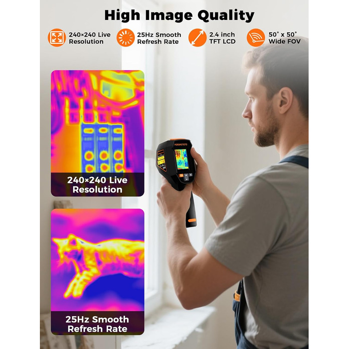 Професійна тепловізійна камера Handheld, 240 x 240, -20°C - 550°C, 15 колірних палітр, з лазерним покажчиком, для HVAC та інспекції будівель