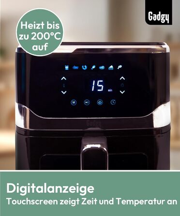 Фритюрниця без олії Gadgy 5L з цифровим дисплеєм та скляним вікном - Airfryer з антипригарним покриттям, 1400W, регулювання температури 80-200°C